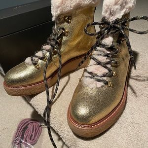 J crew gold boots with lug sole